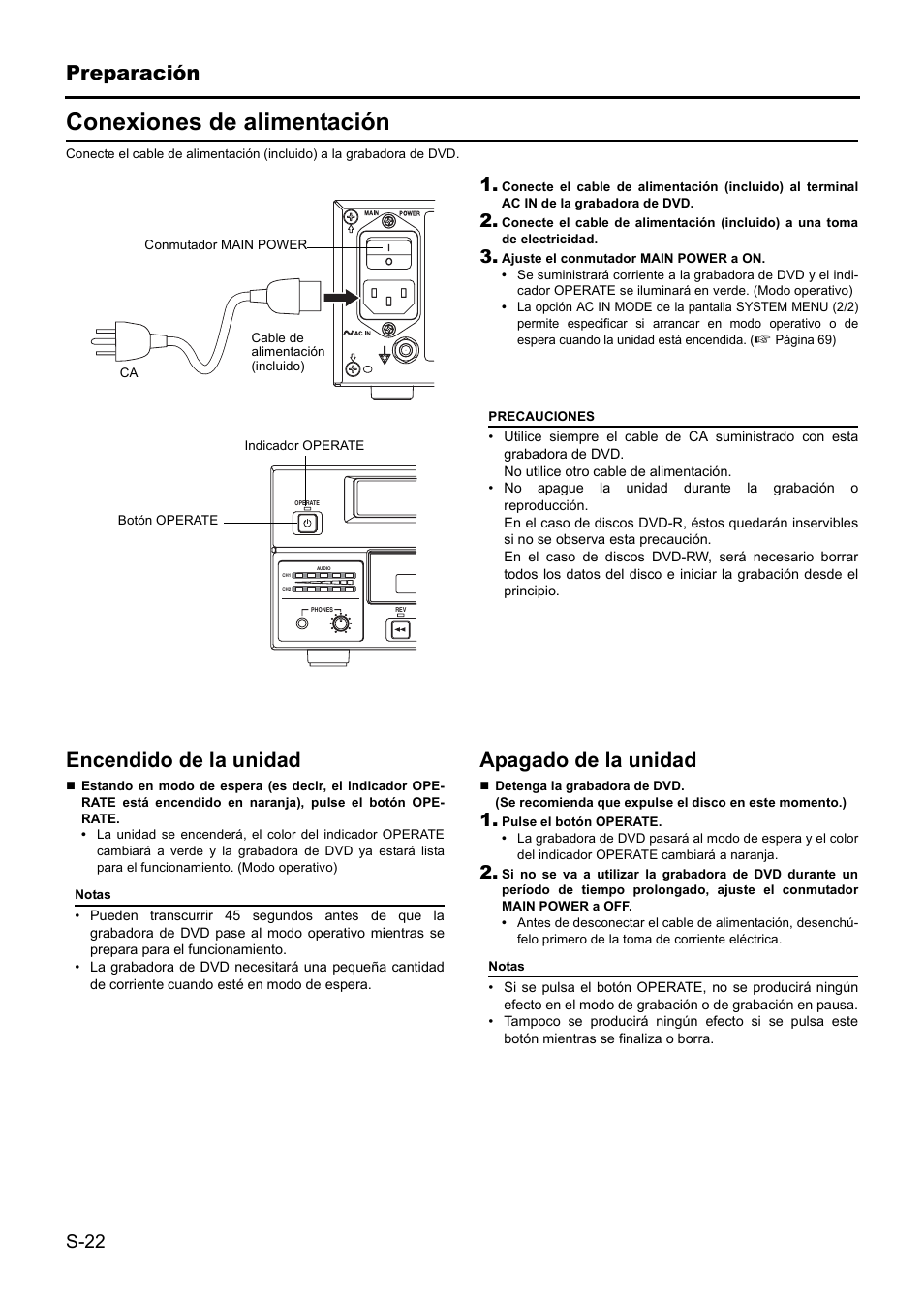Conexiones de alimentación, Preparación, Encendido de la unidad | Apagado de la unidad | JVC BD-X201MS User Manual | Page 271 / 498