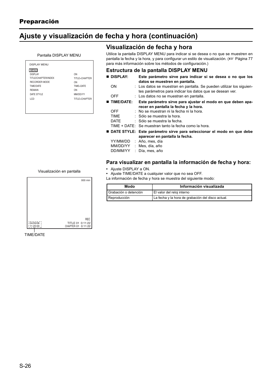 Preparación, Visualización de fecha y hora | JVC BD-X201MS User Manual | Page 275 / 498