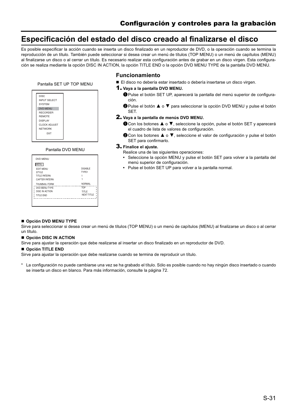 Configuración y controles para la grabación, S-31, Funcionamiento | JVC BD-X201MS User Manual | Page 280 / 498