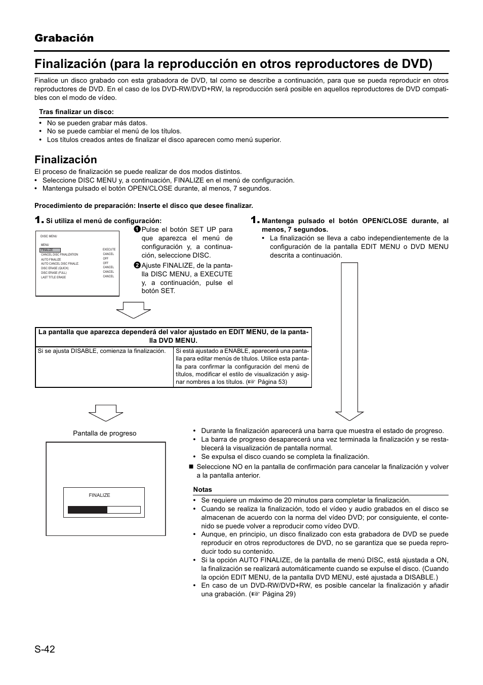 Grabación, Finalización, S-42 | JVC BD-X201MS User Manual | Page 291 / 498