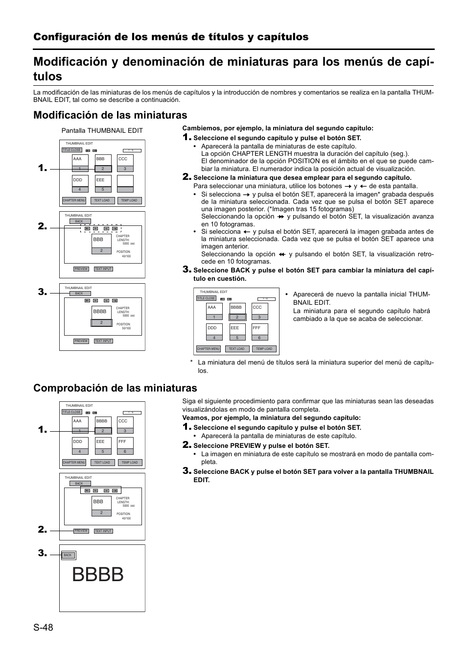 Configuración de los menús de títulos y capítulos, S-48 | JVC BD-X201MS User Manual | Page 297 / 498