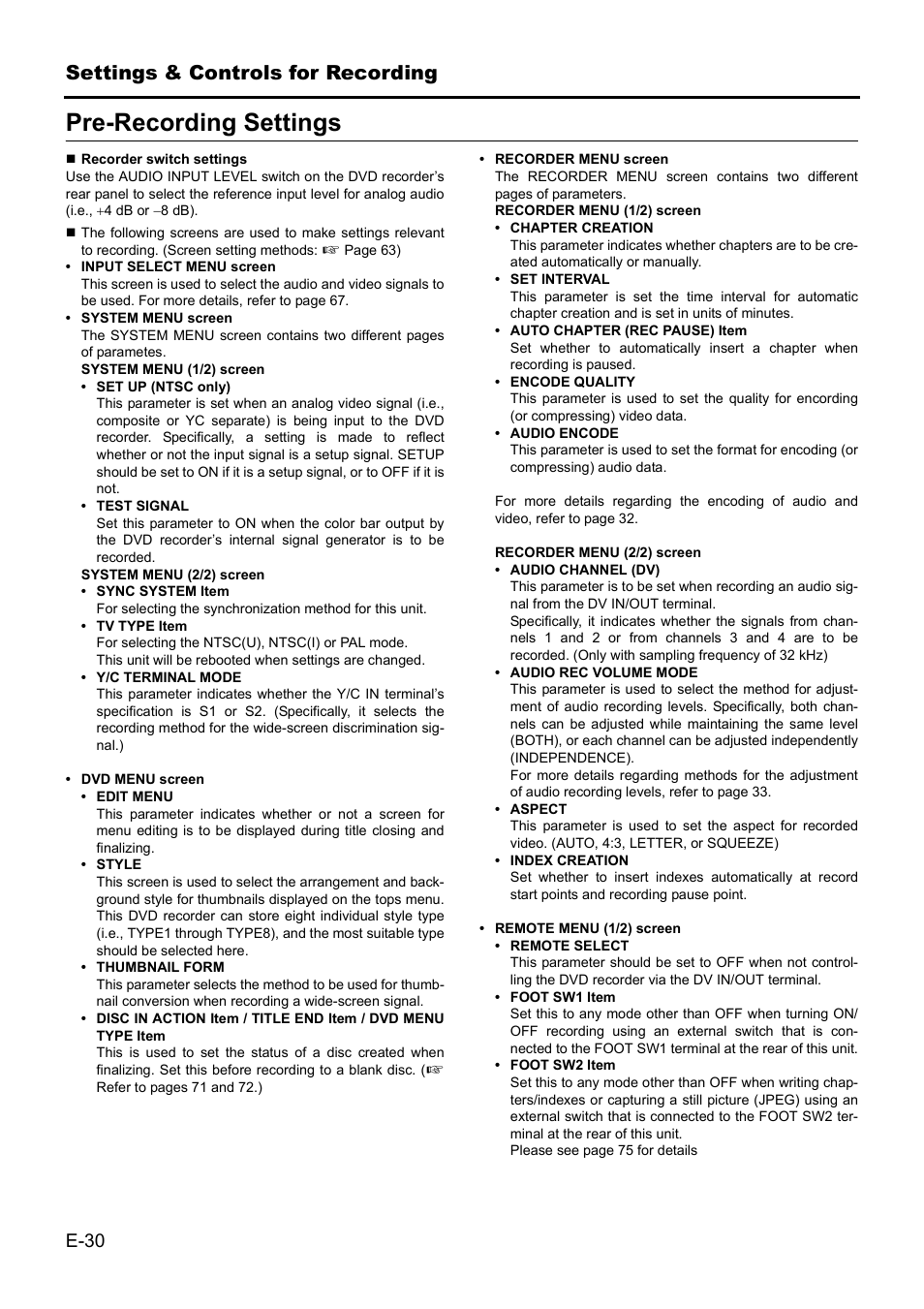 Pre-recording settings | JVC BD-X201MS User Manual | Page 30 / 498