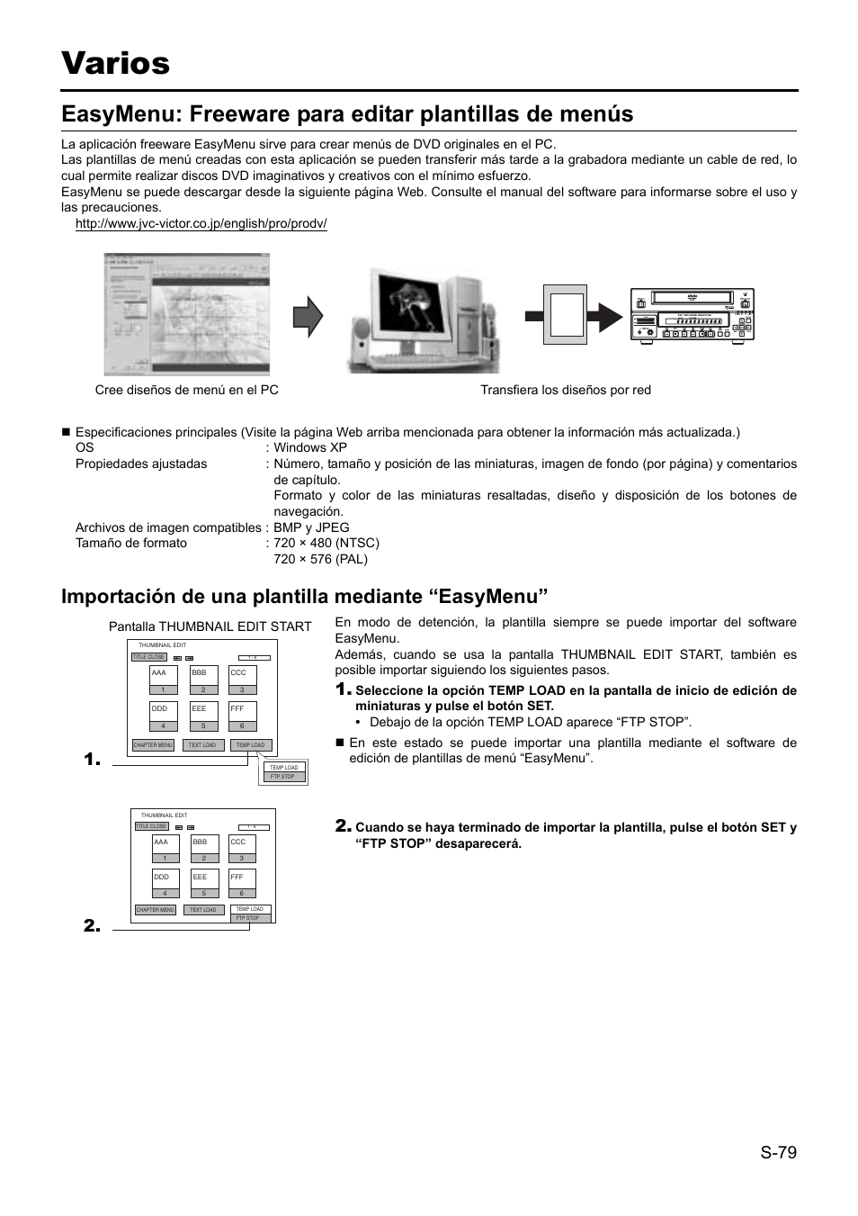 Varios, Easymenu: freeware para editar plantillas de menús, Importación de una plantilla mediante “easymenu | S-79 | JVC BD-X201MS User Manual | Page 328 / 498