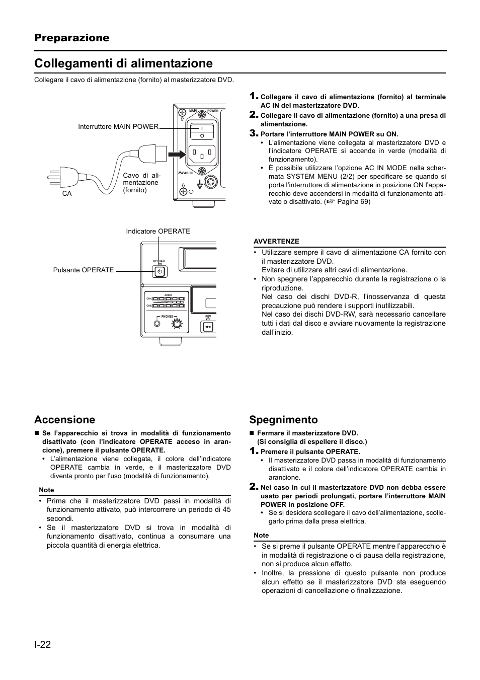 Collegamenti di alimentazione, Preparazione, Accensione | Spegnimento | JVC BD-X201MS User Manual | Page 354 / 498