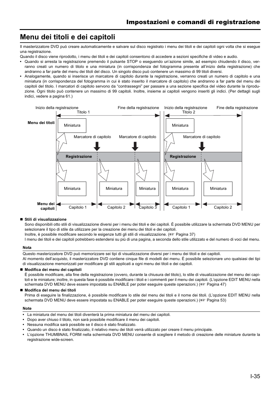 Menu dei titoli e dei capitoli, Impostazioni e comandi di registrazione | JVC BD-X201MS User Manual | Page 367 / 498