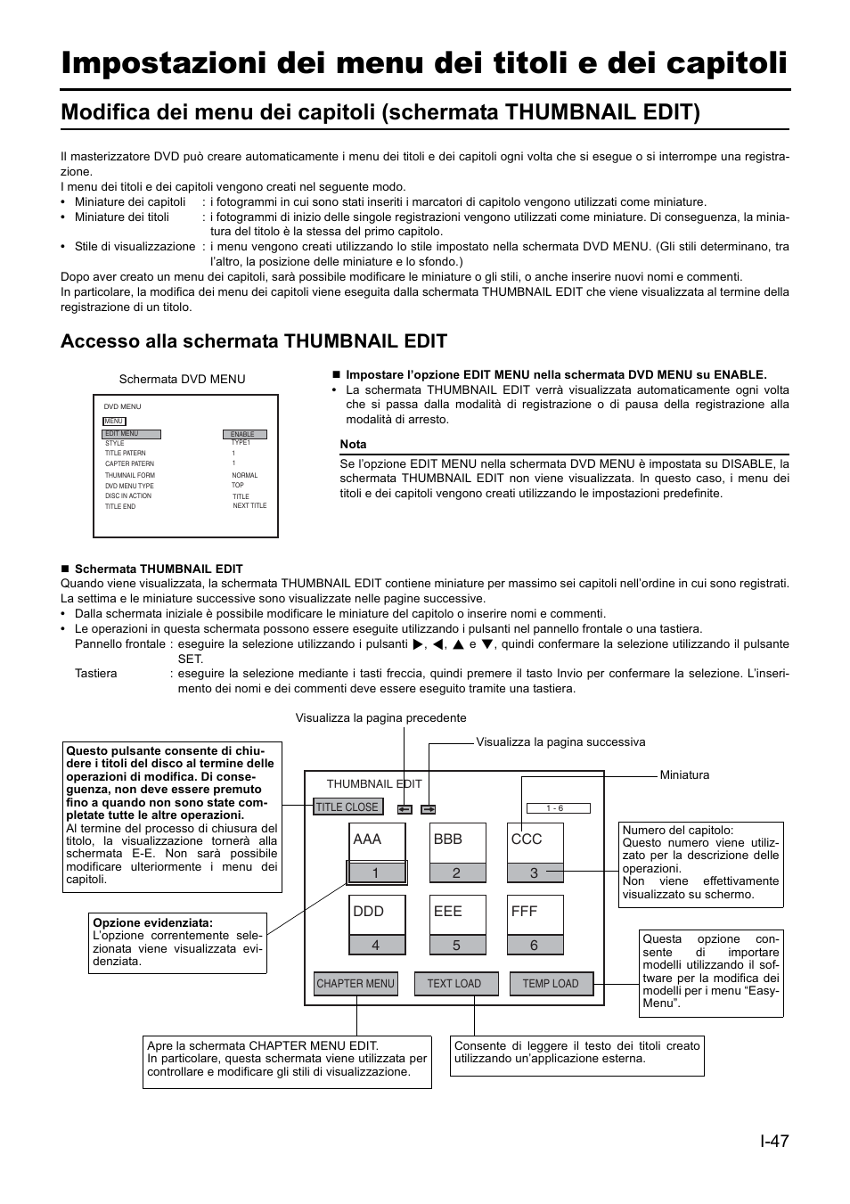 Impostazioni dei menu dei titoli e dei capitoli, Accesso alla schermata thumbnail edit | JVC BD-X201MS User Manual | Page 379 / 498