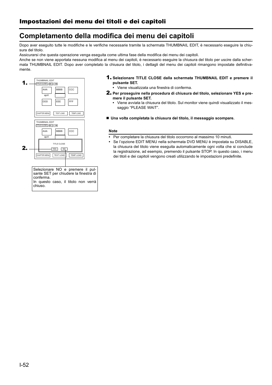 Completamento della modifica dei menu dei capitoli, Impostazioni dei menu dei titoli e dei capitoli, I-52 | JVC BD-X201MS User Manual | Page 384 / 498