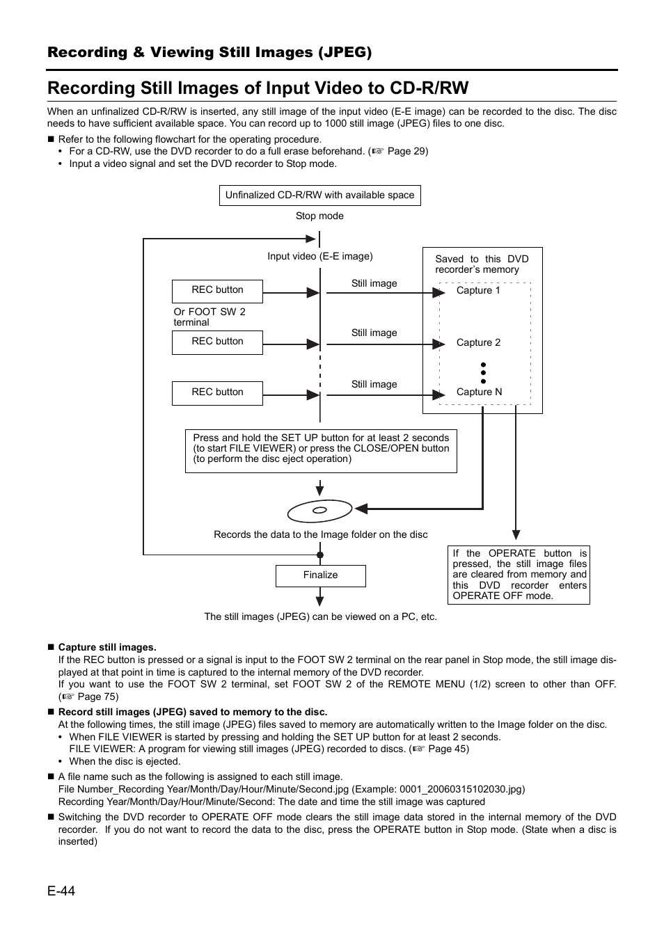 Recording still images of input video to cd-r/rw | JVC BD-X201MS User Manual | Page 44 / 498