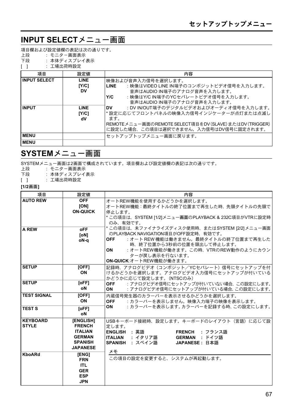 Input select メニュー画面, System メニュー画面 | JVC BD-X201MS User Manual | Page 482 / 498