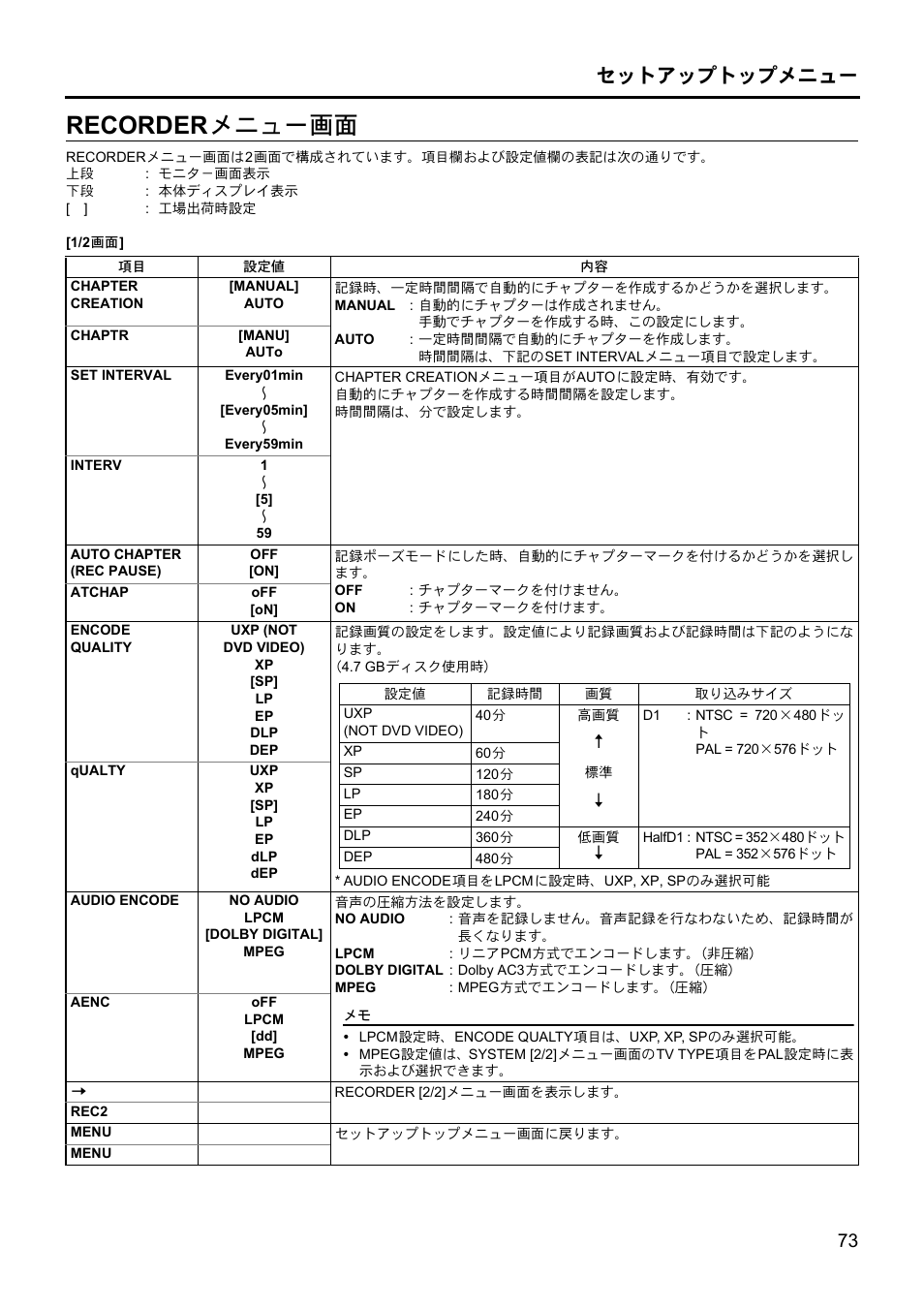 Recorder メニュー画面 | JVC BD-X201MS User Manual | Page 488 / 498