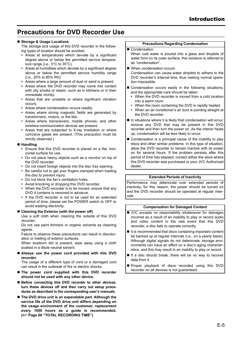 Precautions for dvd recorder use | JVC BD-X201MS User Manual | Page 5 / 498