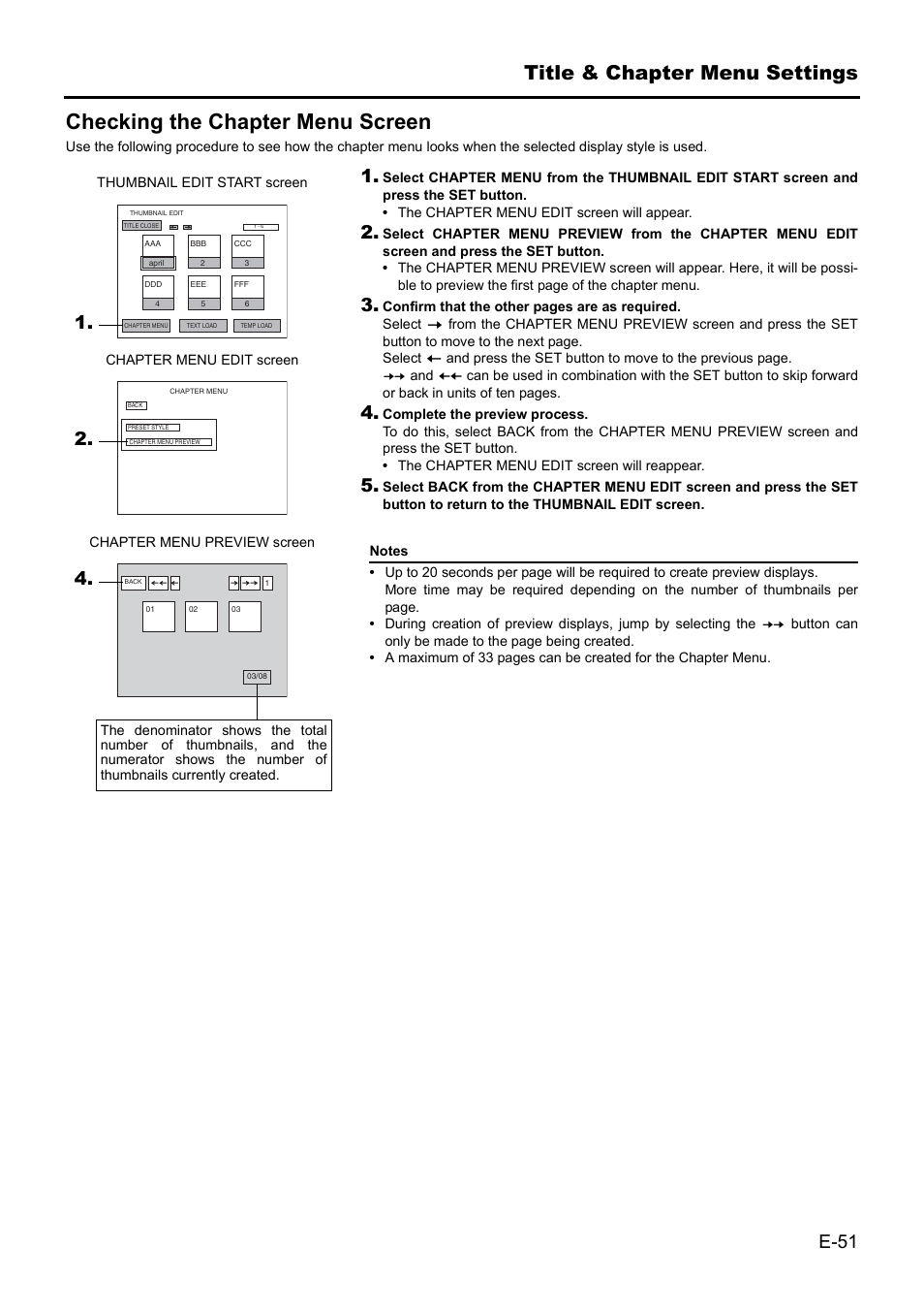Checking the chapter menu screen, Title & chapter menu settings | JVC BD-X201MS User Manual | Page 51 / 498