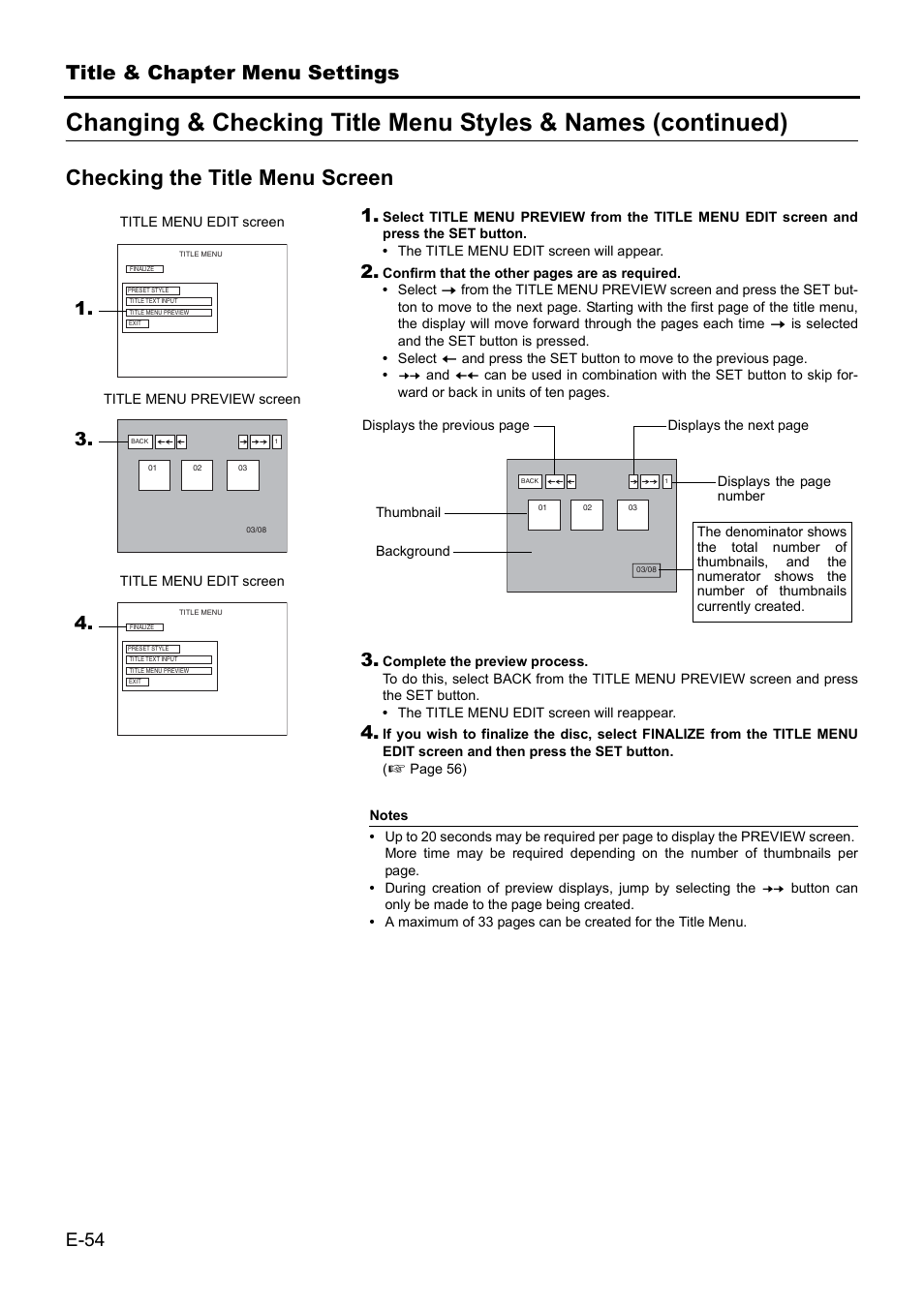 Checking the title menu screen, Title & chapter menu settings | JVC BD-X201MS User Manual | Page 54 / 498