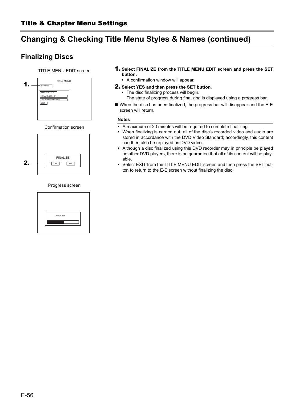 Finalizing discs, Title & chapter menu settings | JVC BD-X201MS User Manual | Page 56 / 498