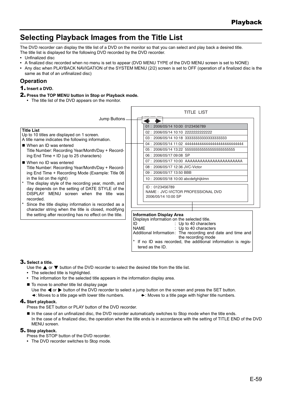 Selecting playback images from the title list | JVC BD-X201MS User Manual | Page 59 / 498