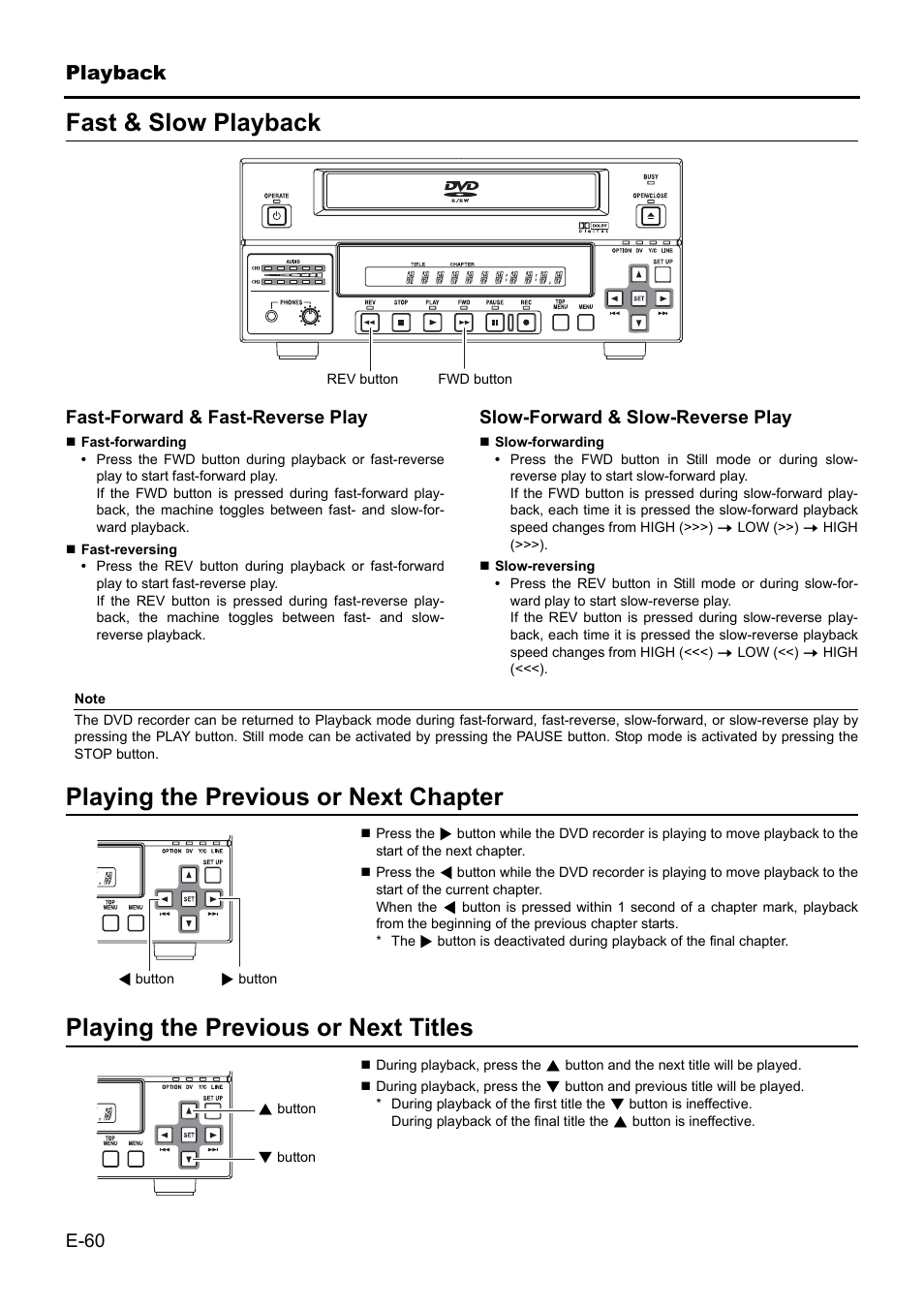 Fast & slow playback, Playing the previous or next chapter, Playing the previous or next titles | JVC BD-X201MS User Manual | Page 60 / 498