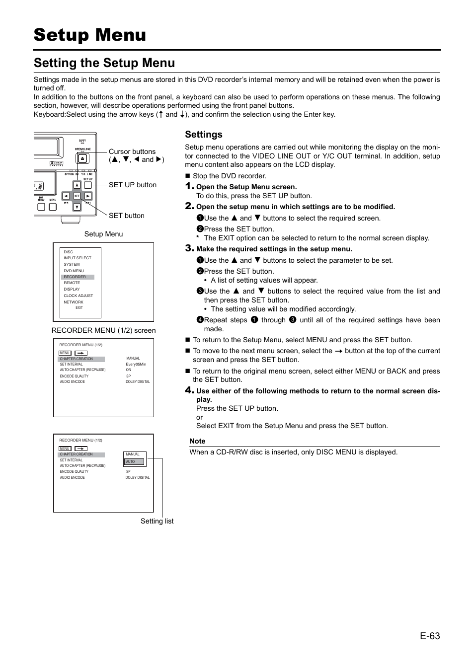 Setup menu, Setting the setup menu | JVC BD-X201MS User Manual | Page 63 / 498