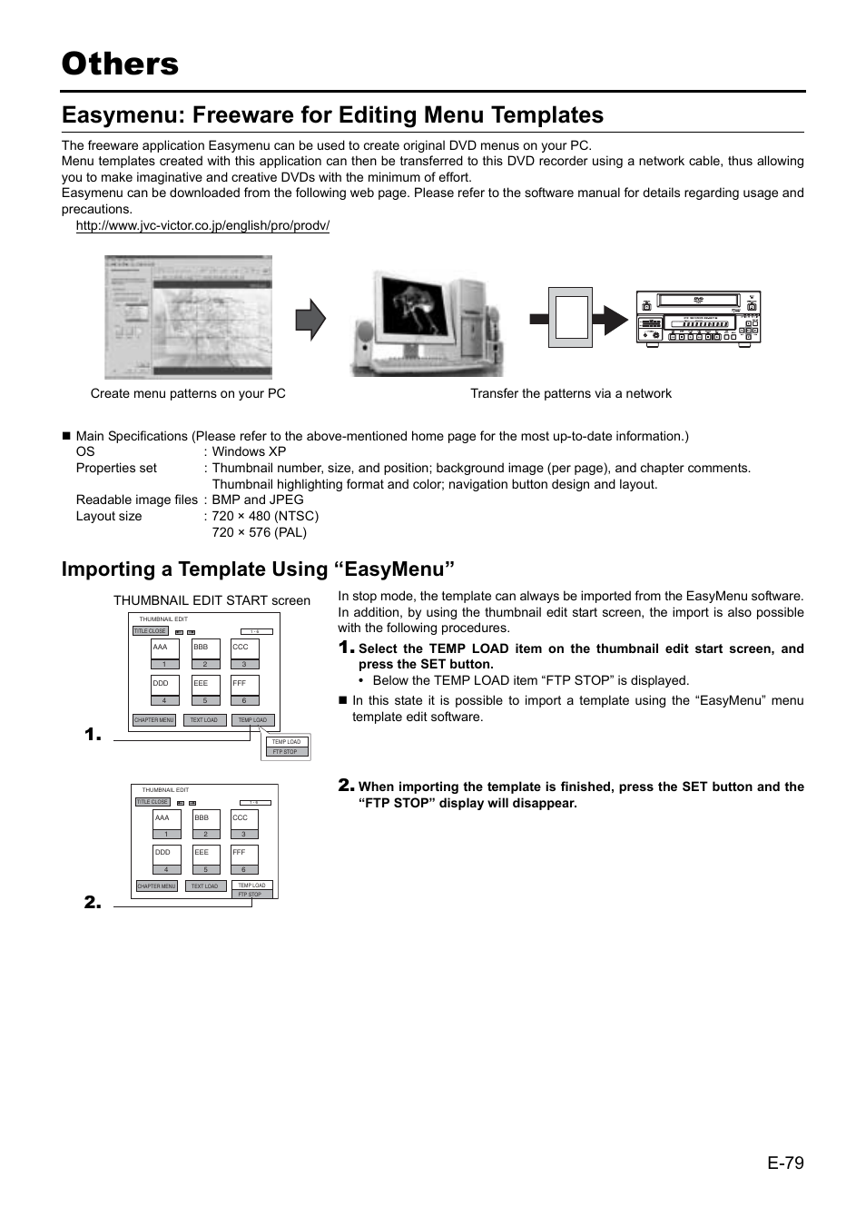 Others, Easymenu: freeware for editing menu templates, Importing a template using “easymenu | E-79 | JVC BD-X201MS User Manual | Page 79 / 498