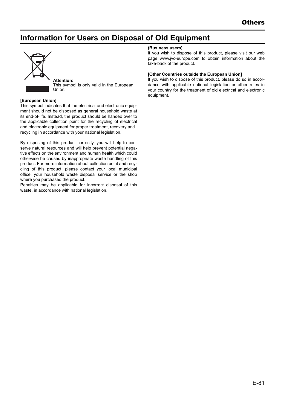 Information for users on disposal of old equipment | JVC BD-X201MS User Manual | Page 81 / 498