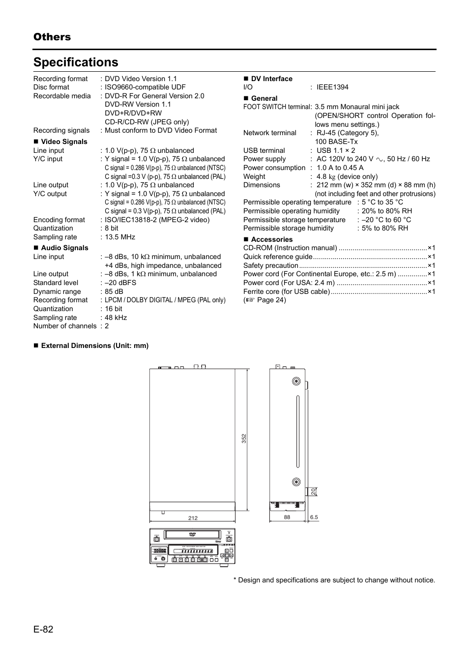 Specifications, Sd sp 3 sd sp 3 | JVC BD-X201MS User Manual | Page 82 / 498