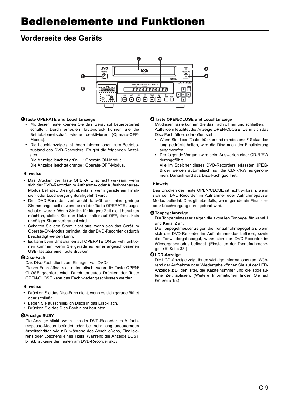 Bedienelemente und funktionen, Vorderseite des geräts | JVC BD-X201MS User Manual | Page 92 / 498