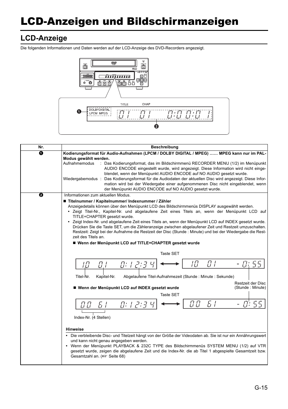 Lcd-anzeigen und bildschirmanzeigen, Lcd-anzeige | JVC BD-X201MS User Manual | Page 98 / 498