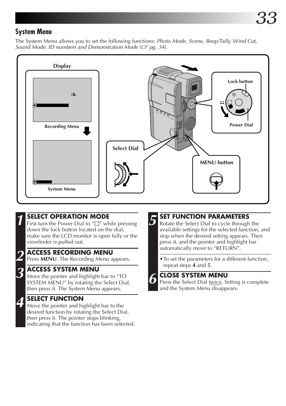 System menu | JVC GR-DVM55 User Manual | Page 33 / 88