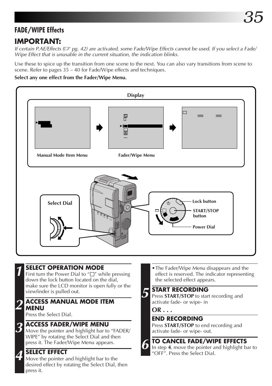 Fade/wipe effects important | JVC GR-DVM55 User Manual | Page 35 / 88
