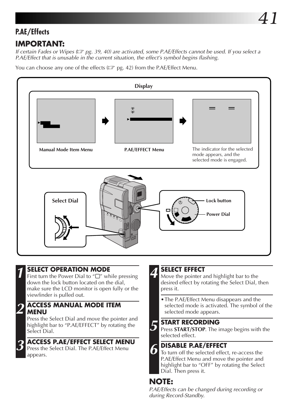 P.ae/effects important | JVC GR-DVM55 User Manual | Page 41 / 88