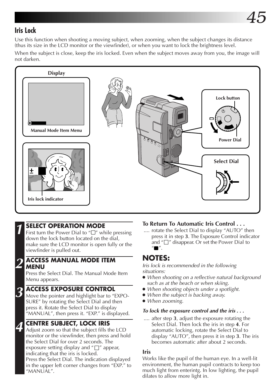 Iris lock | JVC GR-DVM55 User Manual | Page 45 / 88