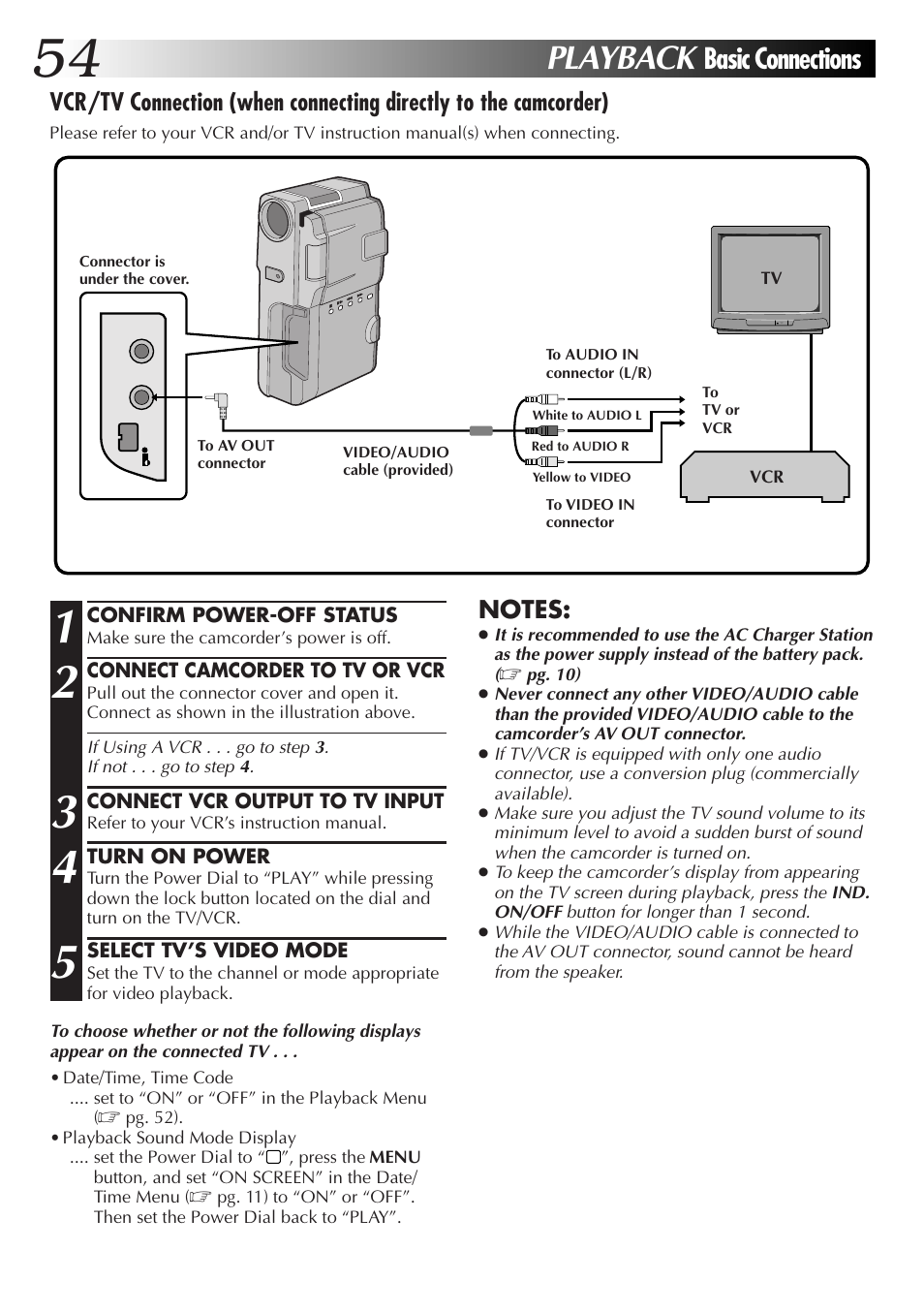 Playback, Basic connections | JVC GR-DVM55 User Manual | Page 54 / 88