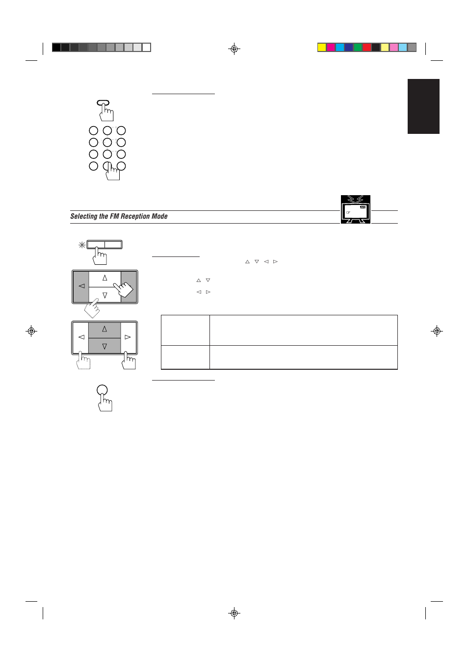 English, Selecting the fm reception mode | JVC RX-80PGD User Manual | Page 25 / 56