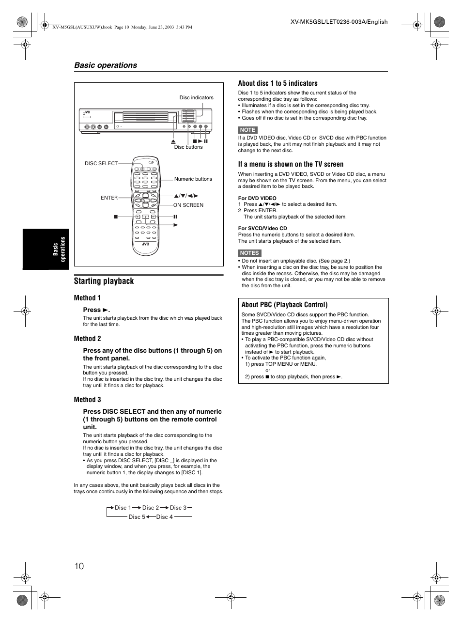 Starting playback, Basic operations | JVC XV-MK5GSL User Manual | Page 12 / 46