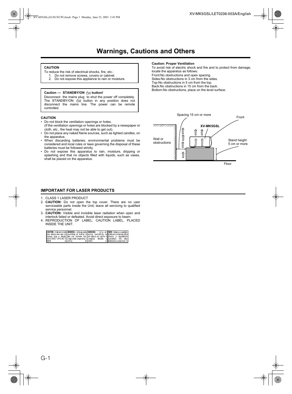 Warnings, Warnings, cautions and others | JVC XV-MK5GSL User Manual | Page 2 / 46