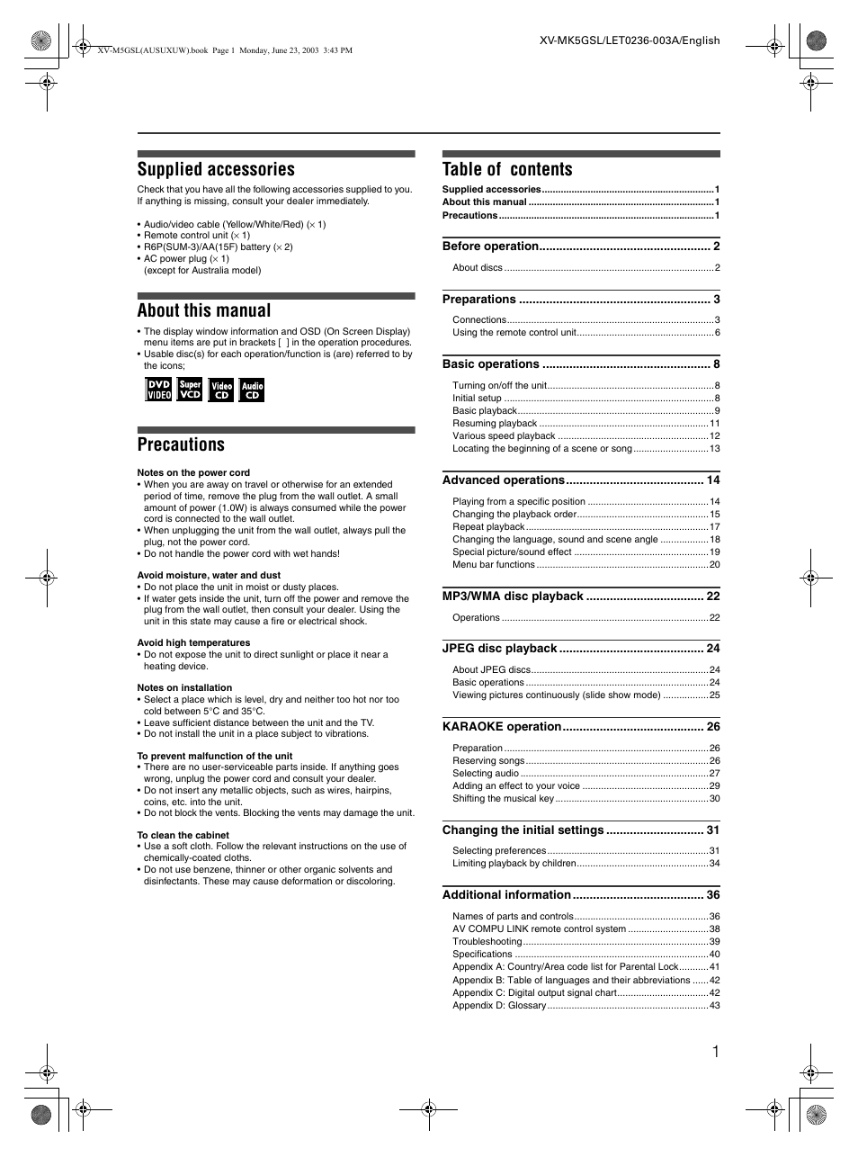 JVC XV-MK5GSL User Manual | Page 3 / 46