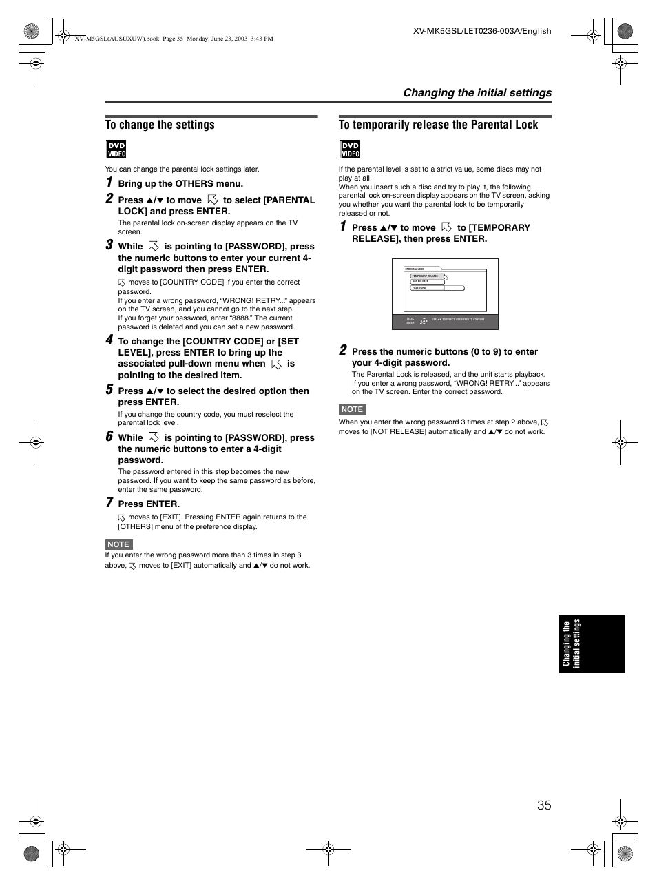 Changing the initial settings | JVC XV-MK5GSL User Manual | Page 37 / 46