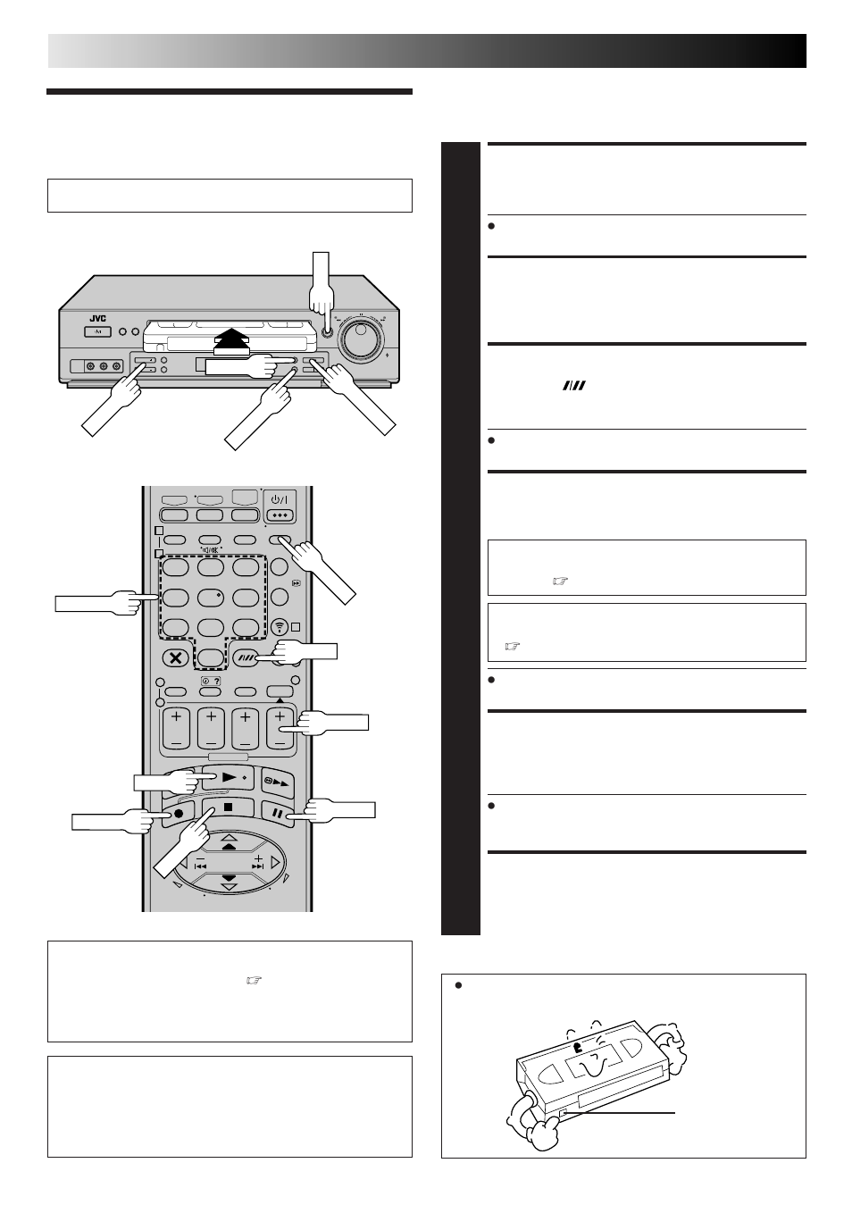 Recording, Load a cassette, Choose a programme | Set tape speed, Start recording, Pause/resume recording, Stop recording, Basic operations (cont.) | JVC HR-DD865EK User Manual | Page 12 / 64