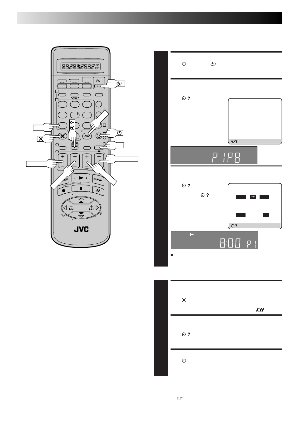 Basic operations (cont.), Check, cancel and replace programmes, Disengage timer mode | Access programme check screen/display, Access programme screen/ display, Cancel or replace a programme, Return to normal screen/ display, Return to timer mode | JVC HR-DD865EK User Manual | Page 18 / 64