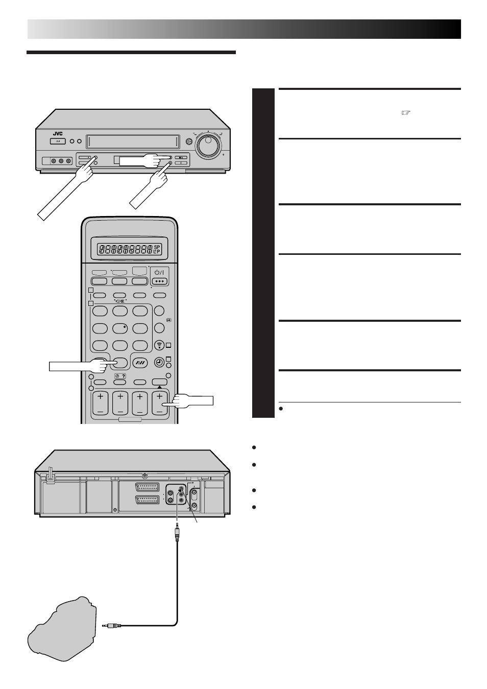 Synchro editing, Make connections, Set recorder's input mode | Set edit mode, Locate start point, Start synchro editing, Pause synchro editing, Advanced operations (cont.) | JVC HR-DD865EK User Manual | Page 34 / 64