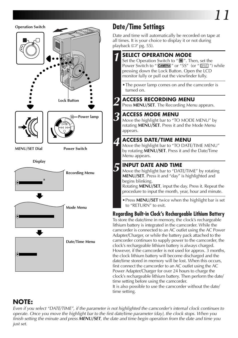 Date/time settings | JVC GR-DVX70 User Manual | Page 11 / 112