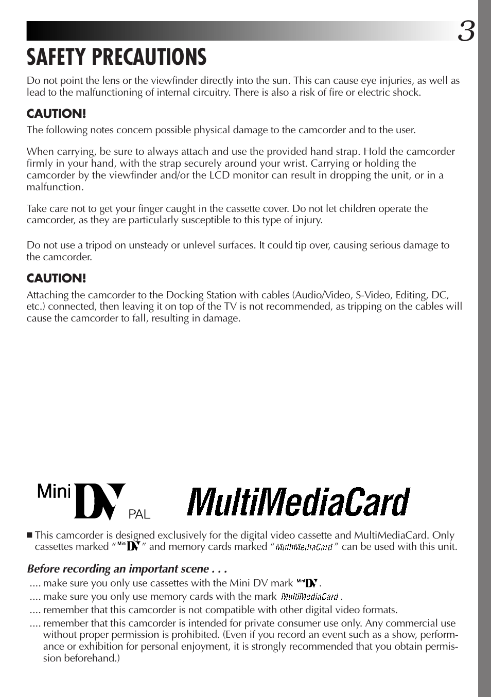 Safety precautions | JVC GR-DVX70 User Manual | Page 3 / 112