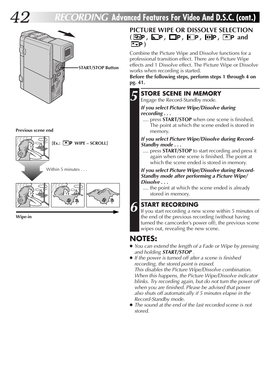 Recording, Advanced features for video and d.s.c. (cont.) | JVC GR-DVX70 User Manual | Page 42 / 112