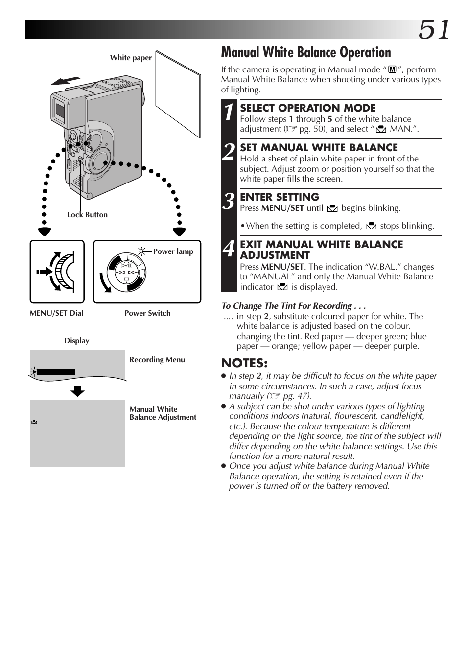 Manual white balance operation | JVC GR-DVX70 User Manual | Page 51 / 112