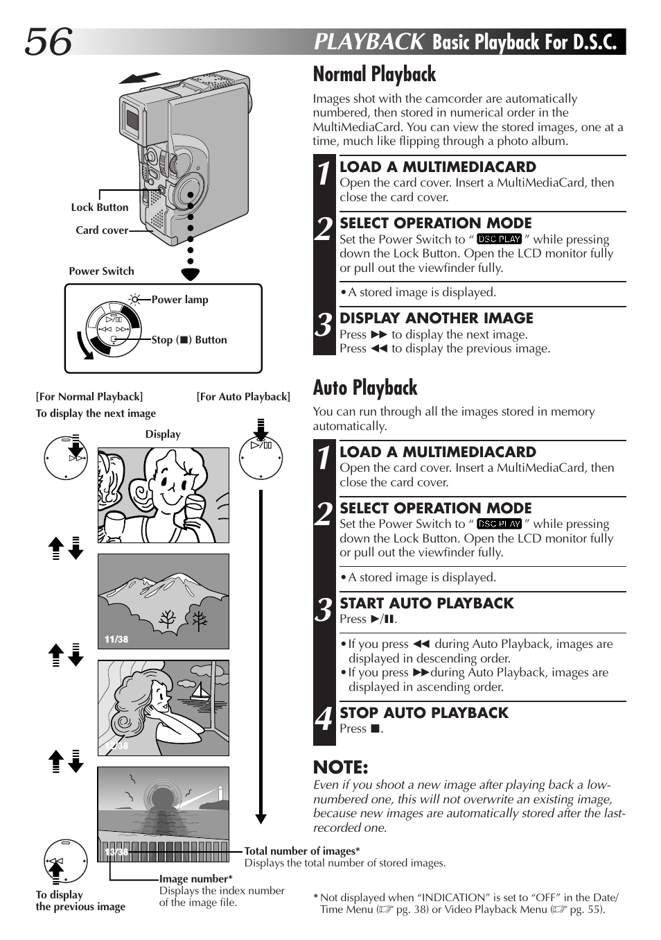 Playback, Normal playback, Auto playback | Basic playback for d.s.c | JVC GR-DVX70 User Manual | Page 56 / 112