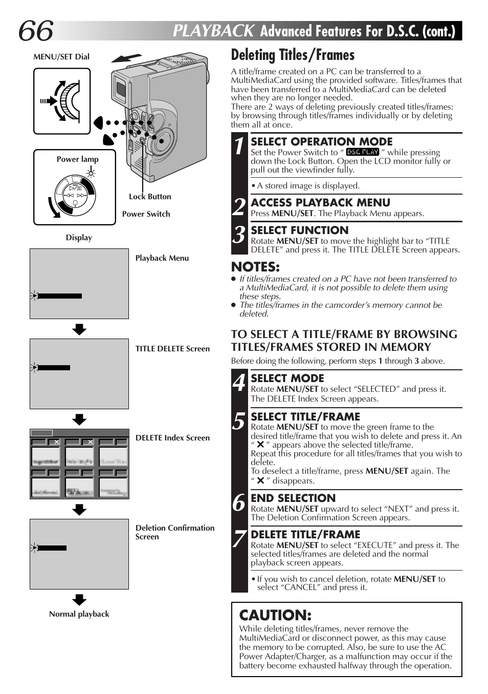 Playback, Caution | JVC GR-DVX70 User Manual | Page 66 / 112