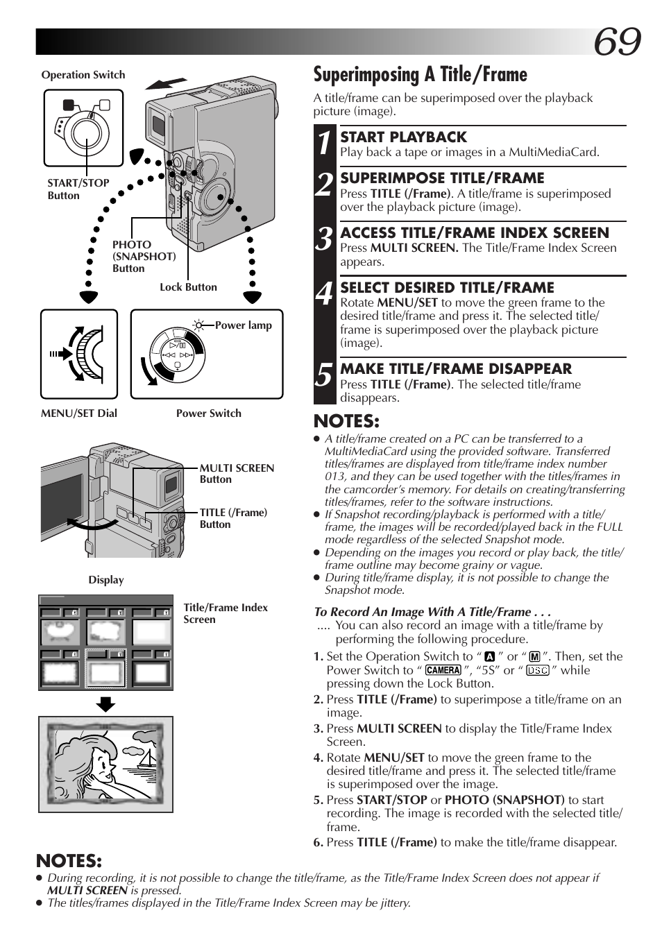 Superimposing a title/frame | JVC GR-DVX70 User Manual | Page 69 / 112