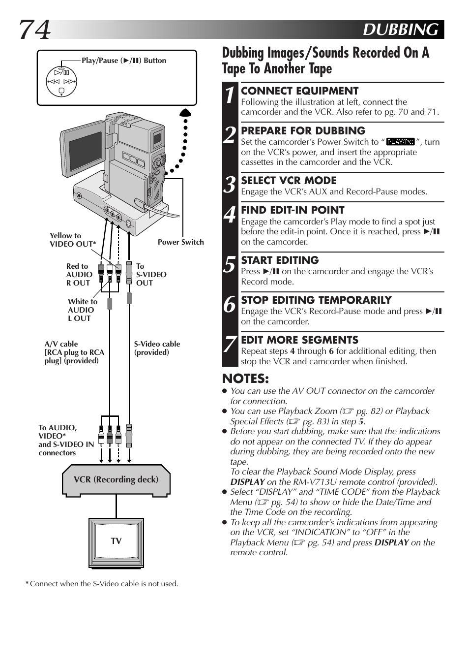 Dubbing | JVC GR-DVX70 User Manual | Page 74 / 112