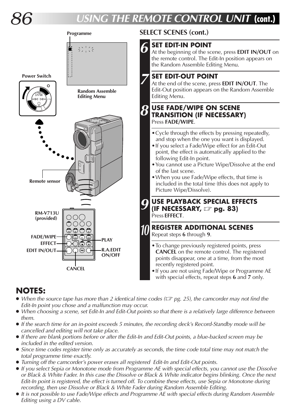 Using the remote control unit, Cont.), Select scenes (cont.) | JVC GR-DVX70 User Manual | Page 86 / 112