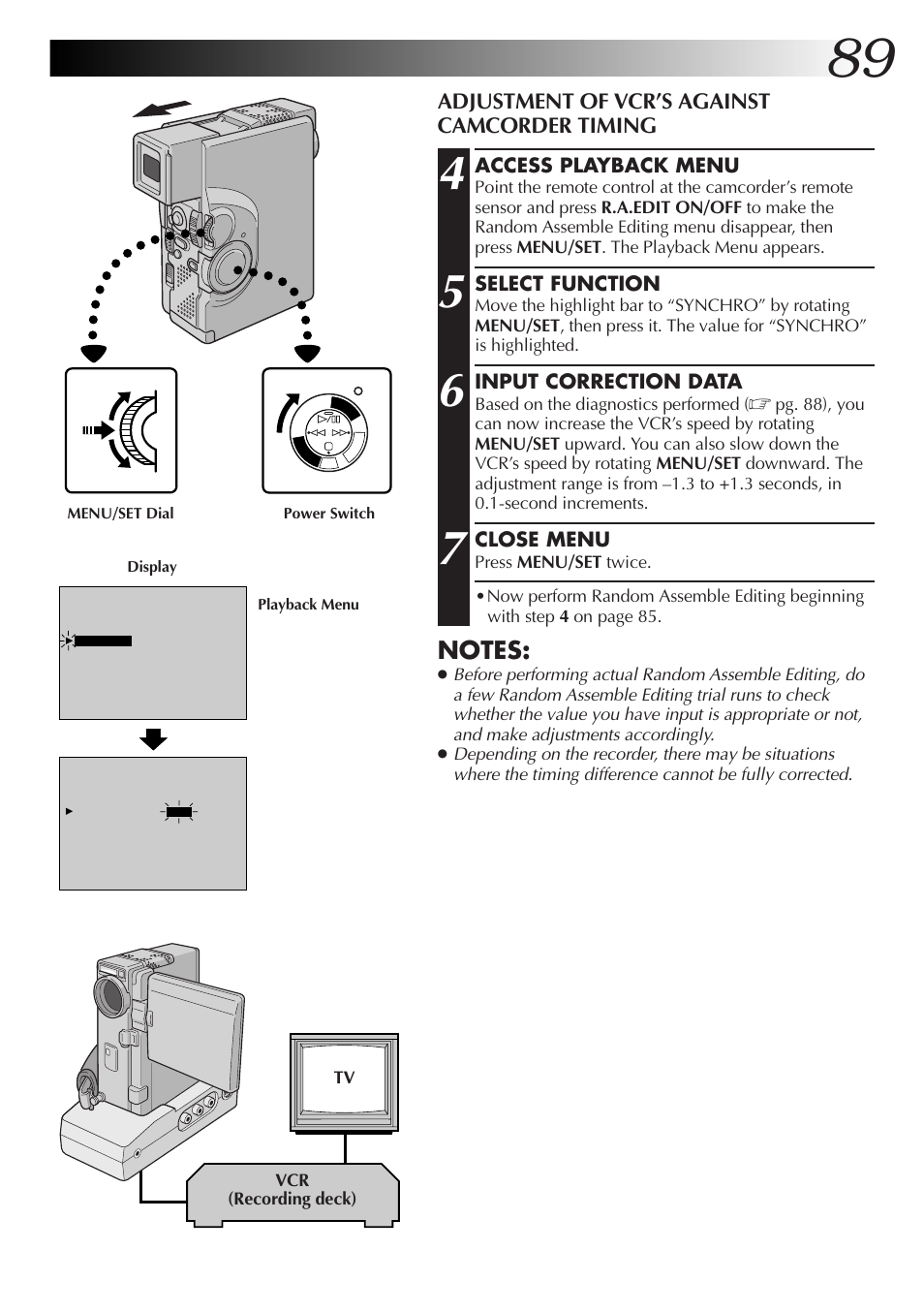 Adjustment of vcr’s against camcorder timing | JVC GR-DVX70 User Manual | Page 89 / 112