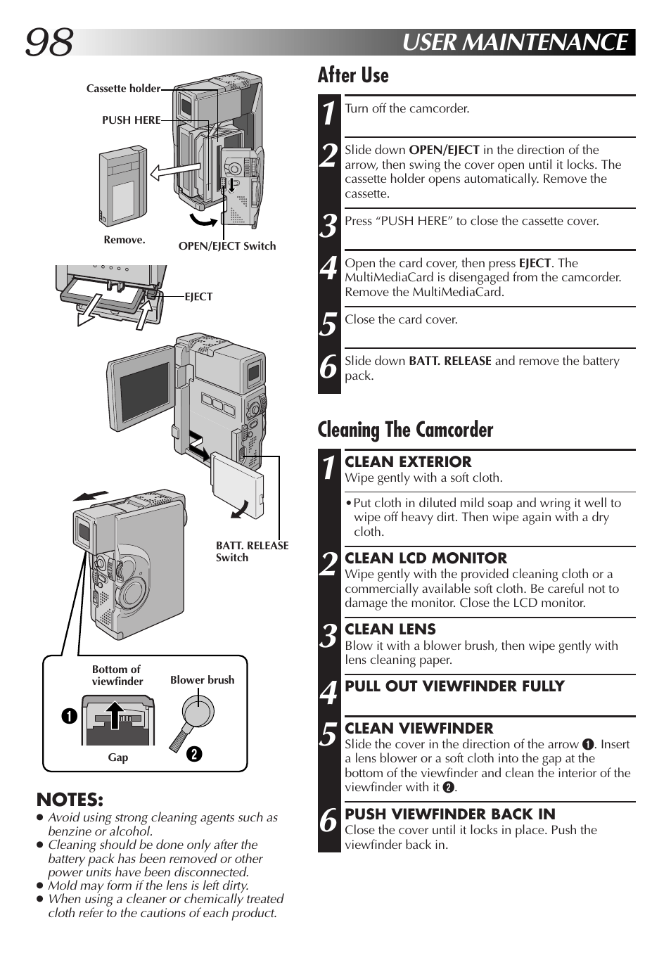 User maintenance | JVC GR-DVX70 User Manual | Page 98 / 112